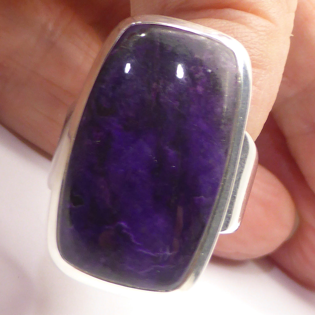 Sugilite or Luvulite Ring | Oblong Cabochon | Wide Shank | 925 Sterling Silver | Size 5.75 | Genuine S. African Natural Stone | Activate Spiritual Vision | Crystal Heart Melbourne Australia since 1986 | Prof Sugi | Mt Fuji Japan 1947 | S.Africa 1986