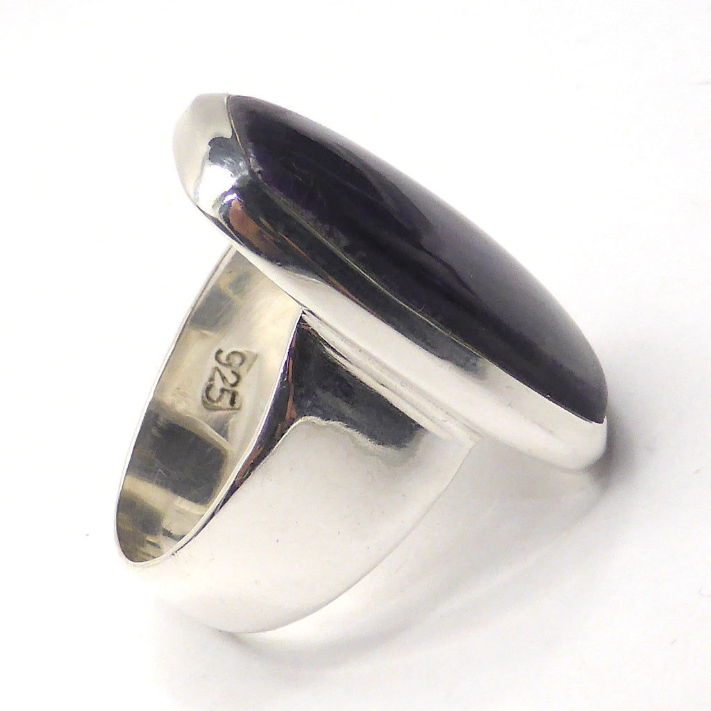 Sugilite or Luvulite Ring | Oblong Cabochon | Wide Shank | 925 Sterling Silver | Size 5.75 | Genuine S. African Natural Stone | Activate Spiritual Vision | Crystal Heart Melbourne Australia since 1986 | Prof Sugi | Mt Fuji Japan 1947 | S.Africa 1986