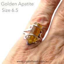 Load image into Gallery viewer, Golden Apatite Ring | Raw Uncut Crystal | Nice clean lines | 925 Sterling Silver | Size 6.5 | Crystal Heart Melbourne Australia since 1986
