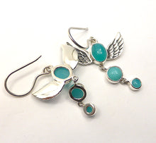 Load image into Gallery viewer, Amazonite Earrings | Feathered Angel Wings | 3 translucent stones | 925 Sterling Silver | Blue Green Feldspar | Crystal Heart Melbourne Australia since 1986