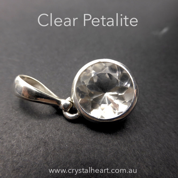 Petalite Pendant Clear Faceted Round, 925 silver kt1