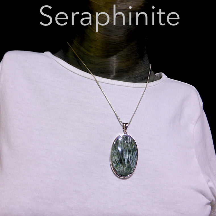 Seraphinite Pendant, Cabochon Oval, 925 Silver m5