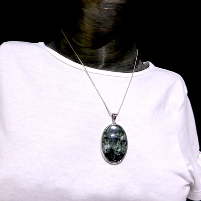 Seraphinite Pendant Oval Cabochon | 925 Sterling Silver | Clinochlore | Energise Unlobck Regenerate | Chronic Fatigue | Birthing | Crystal Heart Melbourne Australia since 1986