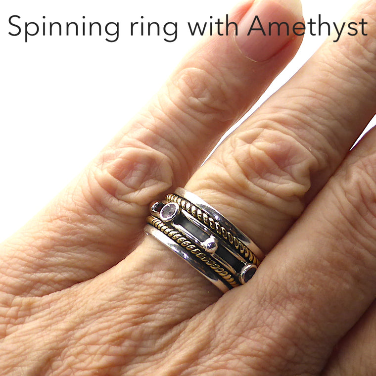 Amethyst Ring, Spinning Band, 925 Silver & Gold g3