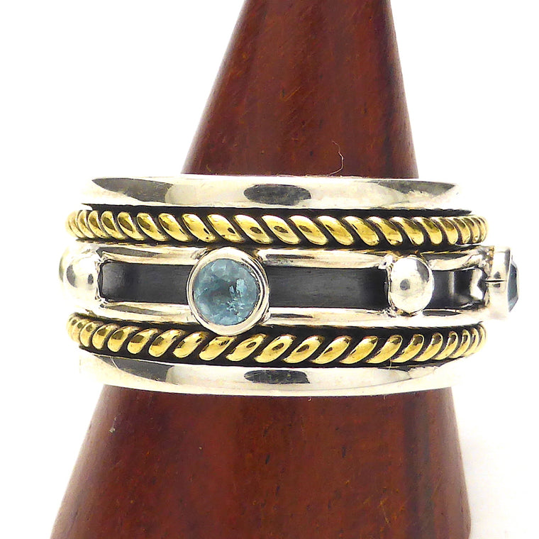 Blue Topaz Ring with Spinning Band, 925 Silver&Gold g3