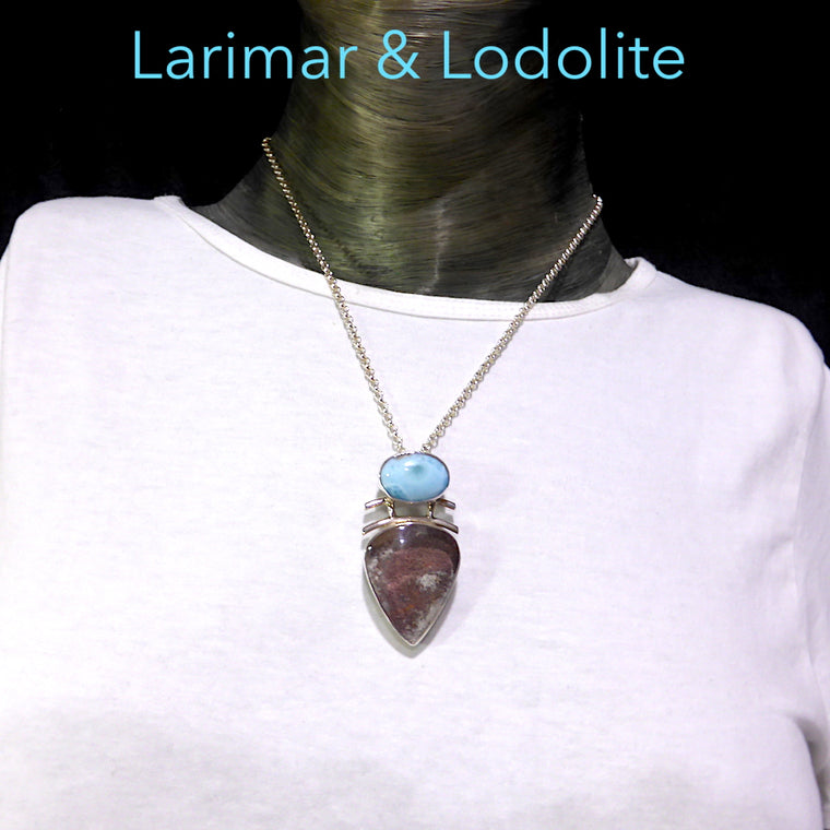 Larimar Pendant with Lodolite | 925 Silver