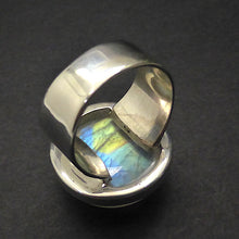 Load image into Gallery viewer, Ring Rainbow Moonstone | Round Cabochon | Gold Chevron | 925 Silver | US Size 7.75 | Cancer Libra Scorpio | Crystal Heart Melbourne Australia 1986