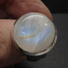 Ring Rainbow Moonstone | Round Cabochon | Gold Chevron | 925 Silver | US Size 7.75 | Cancer Libra Scorpio | Crystal Heart Melbourne Australia 1986