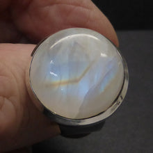 Load image into Gallery viewer, Ring Rainbow Moonstone | Round Cabochon | Gold Chevron | 925 Silver | US Size 7.75 | Cancer Libra Scorpio | Crystal Heart Melbourne Australia 1986