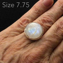 Load image into Gallery viewer, Ring Rainbow Moonstone | Round Cabochon | Gold Chevron | 925 Silver | US Size 7.75 | Cancer Libra Scorpio | Crystal Heart Melbourne Australia 1986