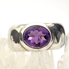 Load image into Gallery viewer, Designer Ring | Genuine Brazilian Amethyst | Faceted Oval in Wide Band |  Ancient Rome | 925 Sterling Silver | Wide Shank with Silver Curls | US Size 8.5 | AUS Size Q1/2 | Genuine Gems from Crystal Heart Melbourne Australia since 1986