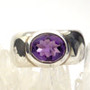 Designer Ring | Genuine Brazilian Amethyst | Faceted Oval in Wide Band |  Ancient Rome | 925 Sterling Silver | Wide Shank with Silver Curls | US Size 8.5 | AUS Size Q1/2 | Genuine Gems from Crystal Heart Melbourne Australia since 1986