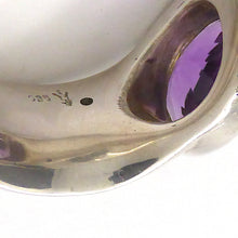 Load image into Gallery viewer, Designer Ring | Genuine Brazilian Amethyst | Faceted Oval in Wide Band |  Ancient Rome | 925 Sterling Silver | Wide Shank with Silver Curls | US Size 8.5 | AUS Size Q1/2 | Genuine Gems from Crystal Heart Melbourne Australia since 1986