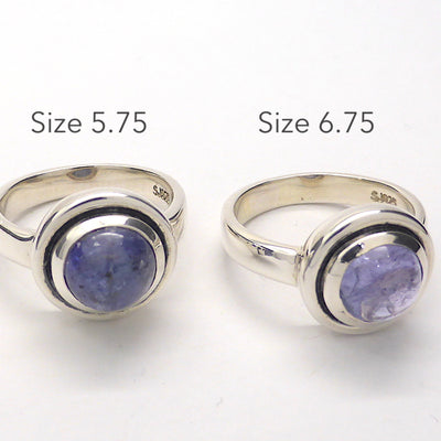Tanzanite Ring Round Cabochon | Nice blue touch of violet | 925 Sterling Silver | Besel set | US Size 5.75, 6.75 | EU Size 51,54 | Highest Spiritual potential | Crystal Heart Melbourne Gemstones since 1986