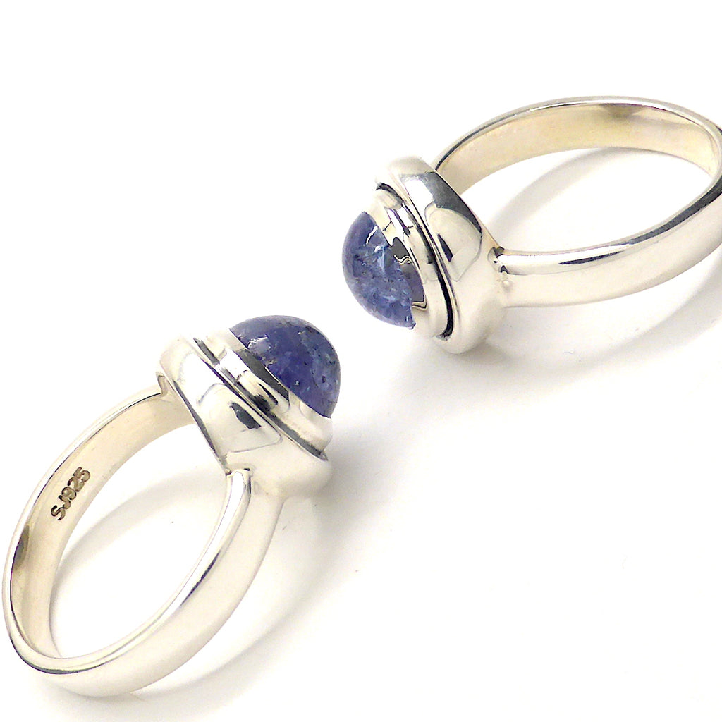 Tanzanite Ring Round Cabochon | Nice blue touch of violet | 925 Sterling Silver | Besel set | US Size 5.75, 6.75 | EU Size 51,54 | Highest Spiritual potential | Crystal Heart Melbourne Gemstones since 1986