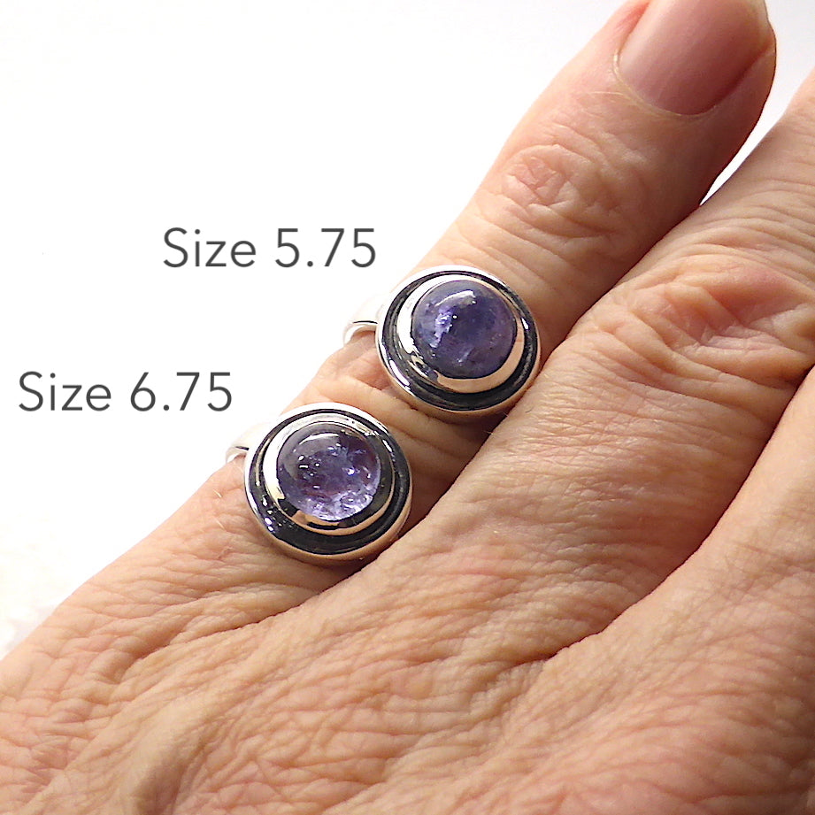 Tanzanite Ring Round Cabochon | Nice blue touch of violet | 925 Sterling Silver | Besel set | US Size 5.75, 6.75 | EU Size 51,54 | Highest Spiritual potential | Crystal Heart Melbourne Gemstones since 1986