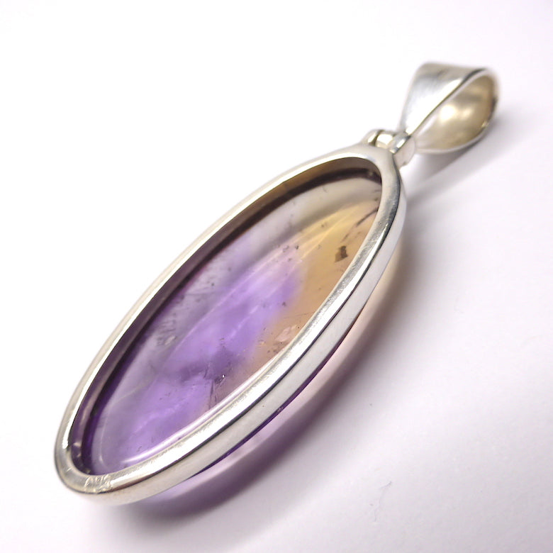 Ametrine Pendant | Oval Cabochon | Super Amethyst & Citrine Zoning | 925 Sterling Silver | Simple well made Besel Setting with classy hinged bail | Libra Stone | Crystal Heart Melbourne Australia 1986