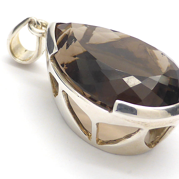 Pendant Smoky Quartz Faceted Teardrop | 925 Sterling Silver