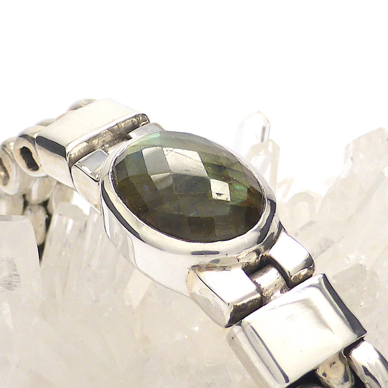 Labradorite Bracelet, Faceted Oval, Heavy Links, 925 Silver dl