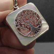 Load image into Gallery viewer, Tree Pendant Italian Design with Spiral Branches and visible roots | Set in a square Mother of Pearl Border | 925 Sterling Silver | Growth Abundance Creativity Grounding | Crystal Heart Melbourne Australia Unique Stones &amp; Silver since 1986