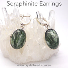Load image into Gallery viewer, Seraphinite Earring | Oval Cabochon | 925 Sterling Silver | Secure Lever Hooks | Clinochlore Variety | Silver Flashes | Taurus | Australia  supplier since 1986