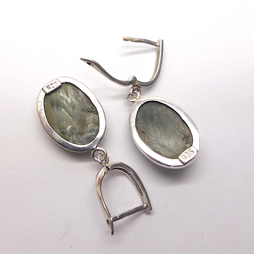 Seraphinite Earring | Oval Cabochon | 925 Sterling Silver | Secure Lever Hooks | Clinochlore Variety | Silver Flashes | Taurus | Australia  supplier since 1986