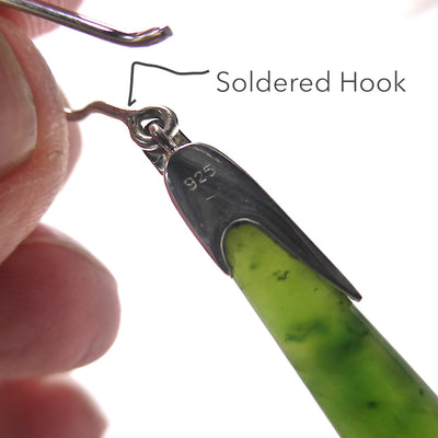 Earrings NZ Nephrite Jade | 925 sterling Silver | Elegant long tapering stones | Libra Star Stone | Crystal Heart Melbourne Australia since 1986