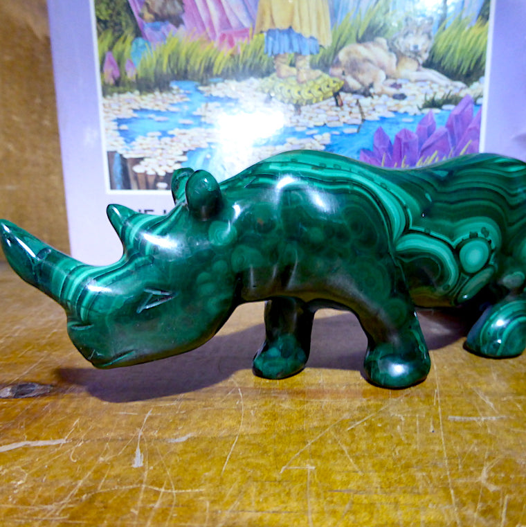 Rhinoceros Carving, Malachite