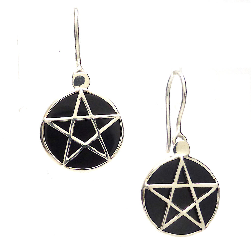 Silver Pentacle on Black Onyx Disc | Pendant and Earrings | 925 Sterling Silver | Wisdom Protection  Harmony & Power | Crystal Heart Melbourne Australia since 1986