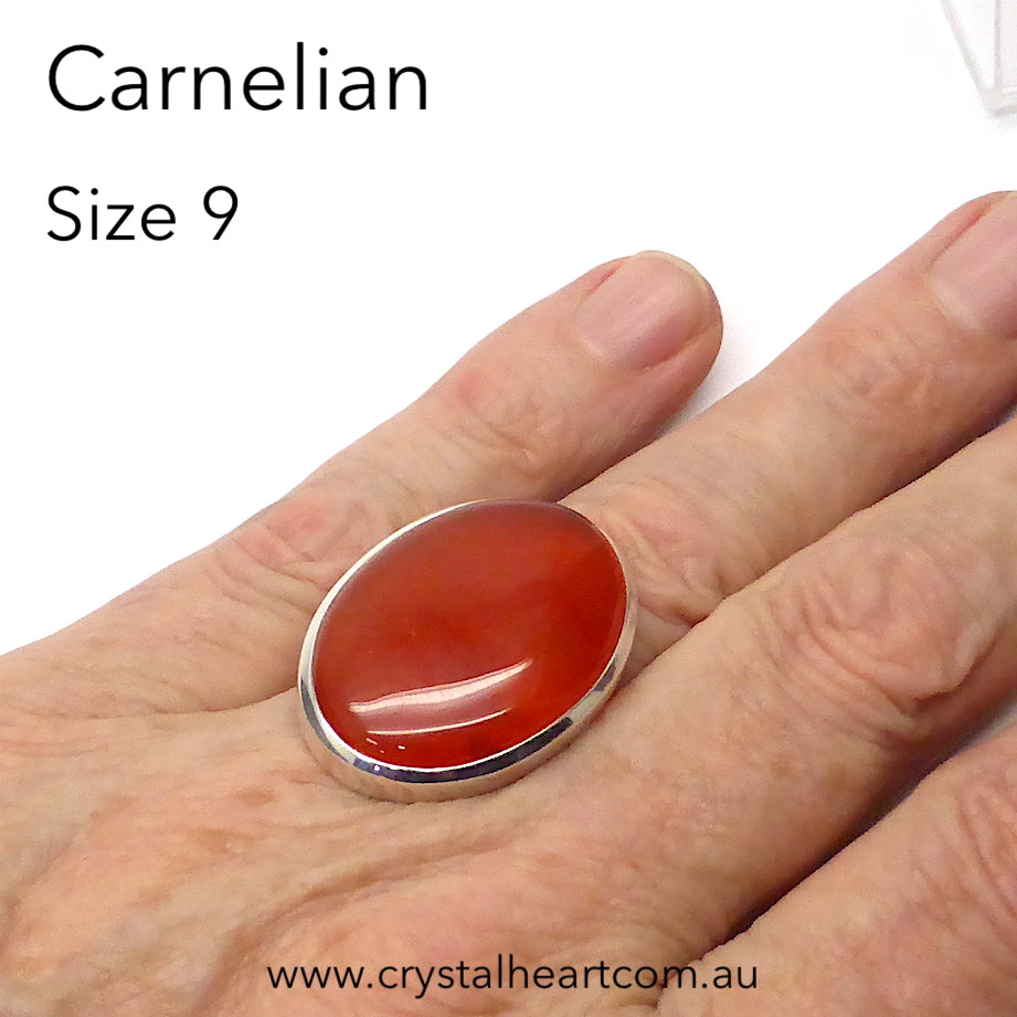 Carnelian Cabochon Ring | 925 Sterling Silver | US Size 9 | Simple Strong Setting | Consistent Color | Creativity Focus | Cancer Leo Taurus | Crystal Heart since 1986