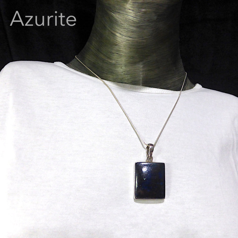 Azurite Pendant, Cabochon Square, 925 Silver