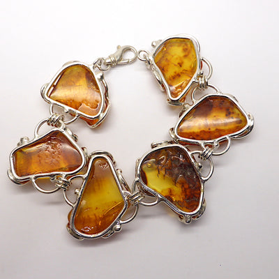 Baltic Amber Bracelet, genuine, Large Freeform Nuggets | 925 Sterling Silver | Cage Setting  | Natural Stone | Crystal Heart Melbourne Australia since 1986