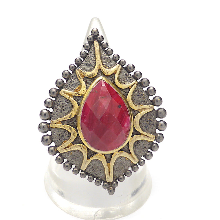 Ruby Matrix Ring, Silver & Gold, Antique Style