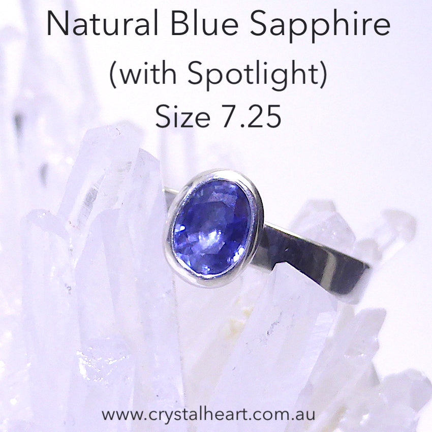Sapphire Ring | Genuine Natural Untreated Blue from Sri Lanka | 925 Sterling Silver | Faceted Oval 6 x 7 mm | Stackable rings | US Size 7.25 | UK Size O | Crystal Heart Melbourne Australia since 1986 