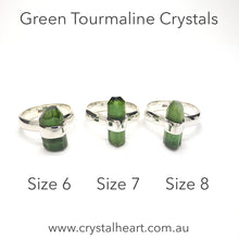 Load image into Gallery viewer, Raw Tourmaline Ring | Clear Green Uncut Crystal  | Nice Sharp Lines | 925 Sterling Silver | US Size 6, 7, 8, 9, 10 | Crystal Heart Melbourne since 1986