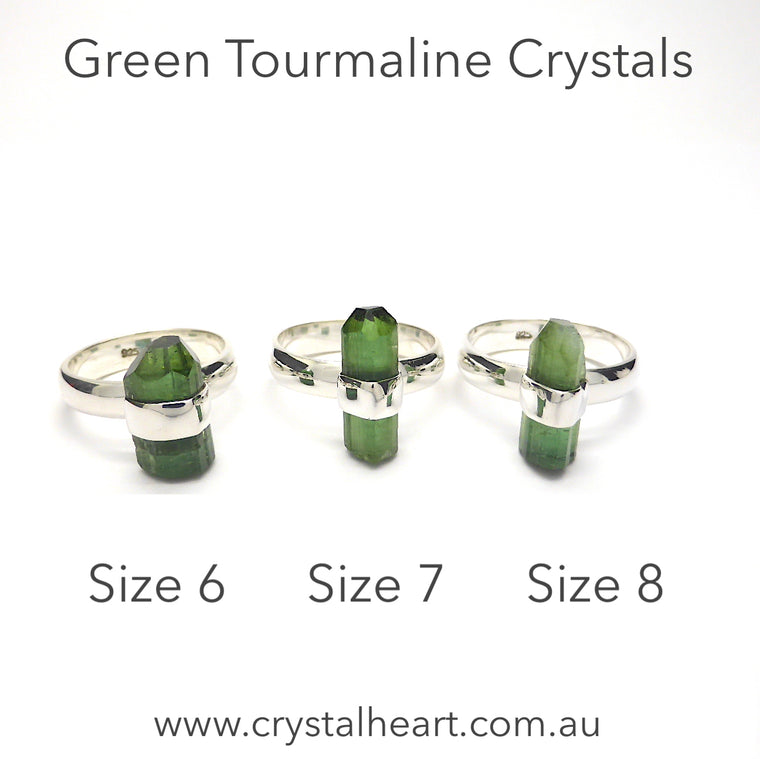 Tourmaline Ring, Green Raw Crystal, 925 Silver, mj