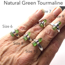 Load image into Gallery viewer, Raw Tourmaline Ring | Clear Green Uncut Crystal  | Nice Sharp Lines | 925 Sterling Silver | US Size 6, 7, 8, 9, 10 | Crystal Heart Melbourne since 1986