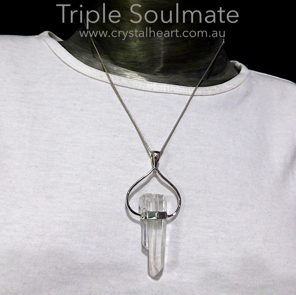 Soulmate Twin Quartz Crystal Pendant | Double Terminated | Triple Soulmate | 925 Sterling Silver  | Inner and outer Integration | Higher connection | Creativity | New Projects | Crystal Heart Melbourne Australia since 1986