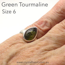 Load image into Gallery viewer, Deep green teardrop of Tourmaline| 925 Silver Ring | US Size 6 | Energise empower the Heart | Leo Scorpio Sagittarius Star stone | Crystal Heart Australia since 1986