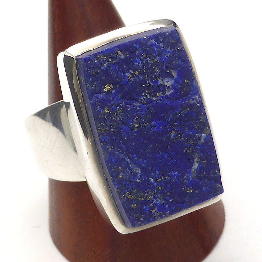 Lapis Lazuli Raw Drusy Ring | Oblong Stone | 925 Sterling Silver | US Size 7 | AUS Size N 1/2 | Natural stone deep blue spangled with Gold Pyrites | Classic setting, wide band | Sagittarius Libra Taurus Capricorn | Meditation | Mindfulness | Inner Truth | Genuine Gems from Crystal Heart Melbourne Australia since 1986