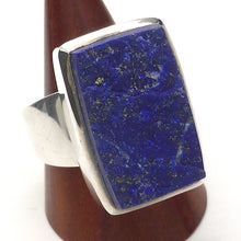Load image into Gallery viewer, Lapis Lazuli Raw Drusy Ring | Oblong Stone | 925 Sterling Silver | US Size 7 | AUS Size N 1/2 | Natural stone deep blue spangled with Gold Pyrites | Classic setting, wide band | Sagittarius Libra Taurus Capricorn | Meditation | Mindfulness | Inner Truth | Genuine Gems from Crystal Heart Melbourne Australia since 1986