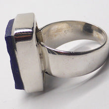 Load image into Gallery viewer, Lapis Lazuli Raw Drusy Ring | Oblong Stone | 925 Sterling Silver | US Size 7 | AUS Size N 1/2 | Natural stone deep blue spangled with Gold Pyrites | Classic setting, wide band | Sagittarius Libra Taurus Capricorn | Meditation | Mindfulness | Inner Truth | Genuine Gems from Crystal Heart Melbourne Australia since 1986