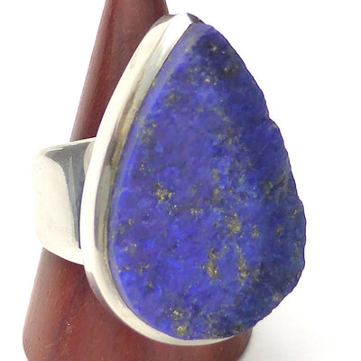 Lapis Lazuli Raw Drusy Ring | Teardrop Stone | 925 Sterling Silver | US Size 7 | AUS Size N 1/2 | Natural stone deep blue spangled with Gold Pyrites | Classic setting, wide band | Sagittarius Libra Taurus Capricorn | Meditation | Mindfulness | Inner Truth | Genuine Gems from Crystal Heart Melbourne Australia since 1986