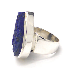 Load image into Gallery viewer, Lapis Lazuli Raw Drusy Ring | Teardrop Stone | 925 Sterling Silver | US Size 7 | AUS Size N 1/2 | Natural stone deep blue spangled with Gold Pyrites | Classic setting, wide band | Sagittarius Libra Taurus Capricorn | Meditation | Mindfulness | Inner Truth | Genuine Gems from Crystal Heart Melbourne Australia since 1986