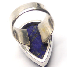Load image into Gallery viewer, Lapis Lazuli Raw Drusy Ring | Teardrop Stone | 925 Sterling Silver | US Size 7 | AUS Size N 1/2 | Natural stone deep blue spangled with Gold Pyrites | Classic setting, wide band | Sagittarius Libra Taurus Capricorn | Meditation | Mindfulness | Inner Truth | Genuine Gems from Crystal Heart Melbourne Australia since 1986