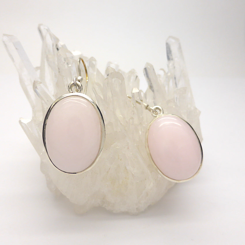 Mangano Calcite Oval Earrings | 925 Sterling Silver Setting | Hooks | Soft Pink with Vanilla Veins | Perfect Heart Healing, especially grief and Trauma | Genuine Gemstones from Crystal Heart Melbourne Australia since 1986