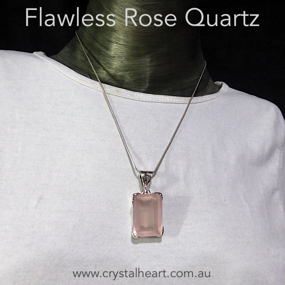 Rose Quartz Pendant | Faceted emerald Cut | Gem Quality ~ Flawless consistent Colour | 925 Sterling Silver | Star Stone Taurus Libra | Genuine Gemstones from Crystal Heart Melbourne since 1986