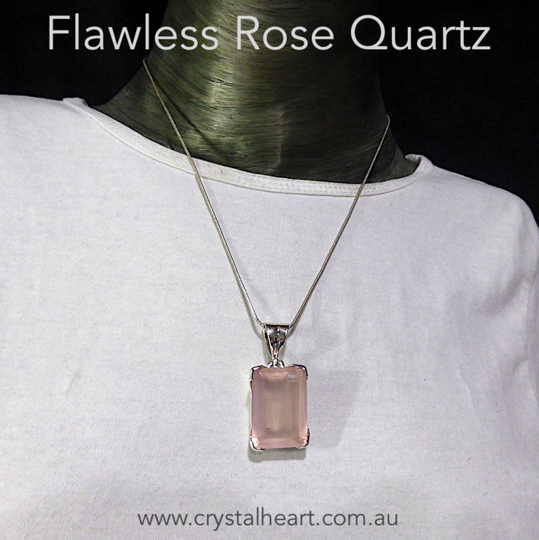 Rose Quartz Pendant, Faceted Oblong, 925 Silver G1