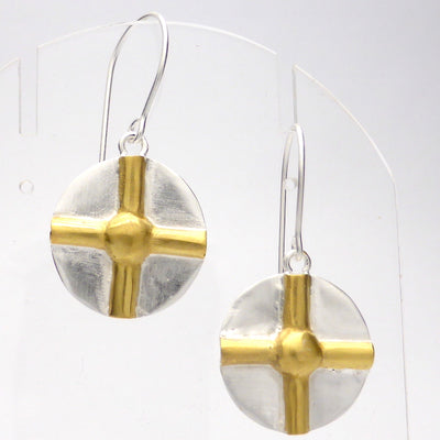 Earring Pendant and Ring ~ Raised Gilt Cross on 925 Sterling Silver Circle | Powerful Symbology, Ancient and Eternal | Crystal Heart Melbourne Australia since 1986