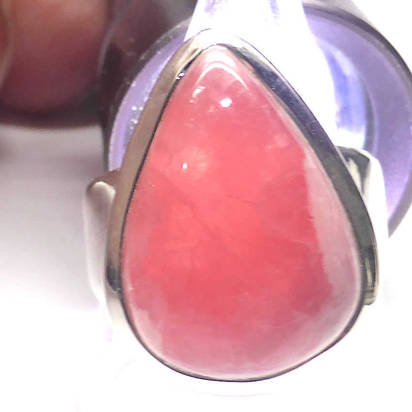 Rhodochrosite Ring | Teardrop Cab | Besel Set with generous band |  925 Silver | US size 9 | Passionate Heart | Loving Dream realisation | Scorpio Leo | Genuine Gems from Crystal Heart Australia 1986